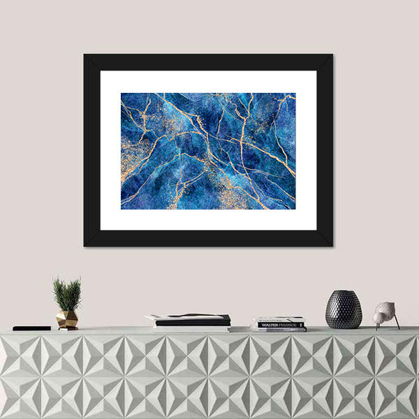 Indigo Stone with Metallic Gold Veins Canvas Wall Art