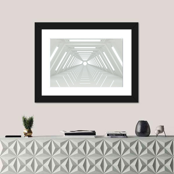 Futuristic White Corridor Tunnel Canvas Wall Art