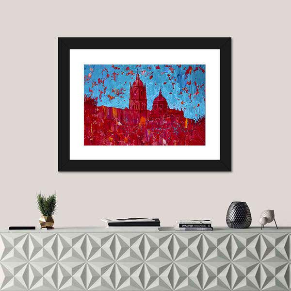 Monochrome Red Cathedral Cityscape Canvas Wall Art
