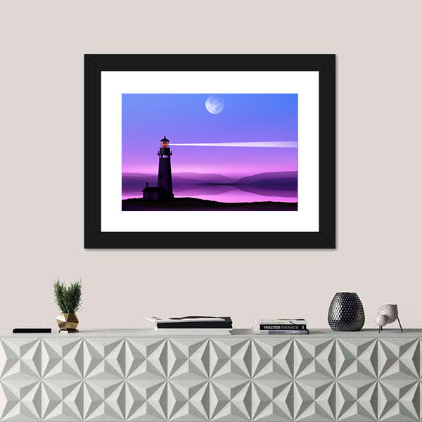 Moonlit Lighthouse Silhouette Canvas Wall Art