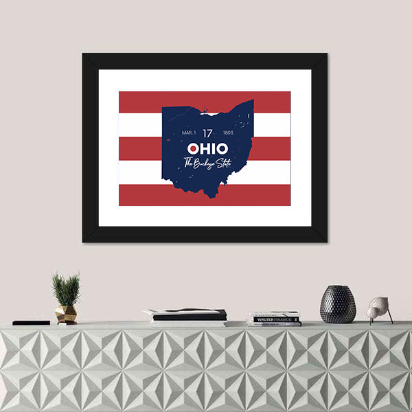 Ohio State Map with March 1 1803 Date Canvas Wall Art