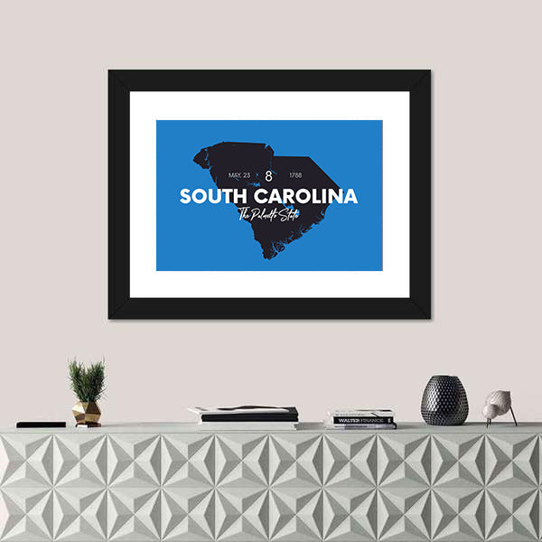 South Carolina Map Silhouette Canvas Wall Art