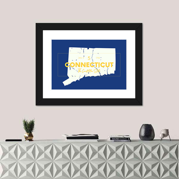 Connecticut State Map with Typography Canvas Wall Art