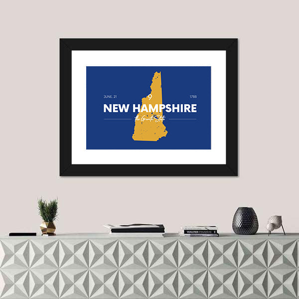 New Hampshire Gold Map Typography Canvas Wall Art