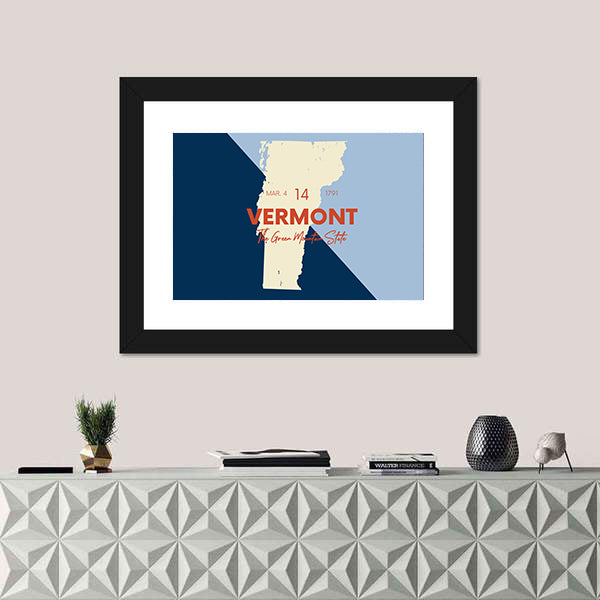 Vermont Map with Statehood Date Canvas Wall Art