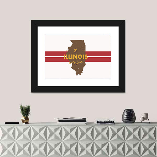 Illinois Map with Land of Lincoln Canvas Wall Art