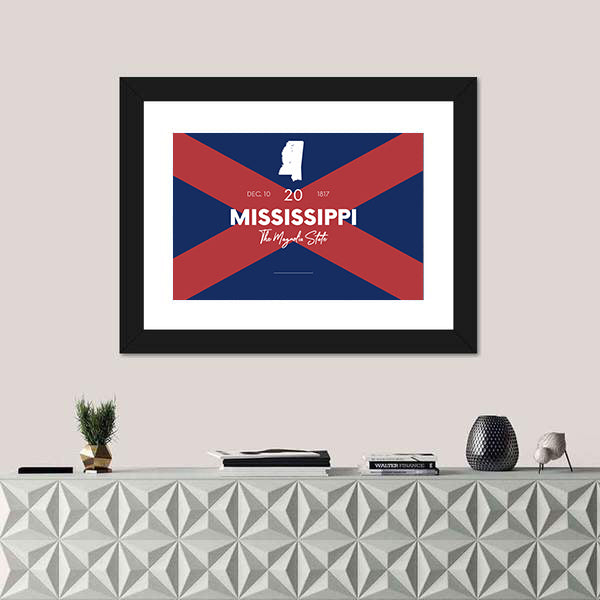 Mississippi State Map with Saltire Background Canvas Wall Art