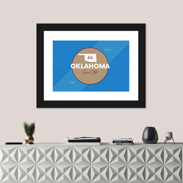 Oklahoma State Map Emblem Canvas Wall Art