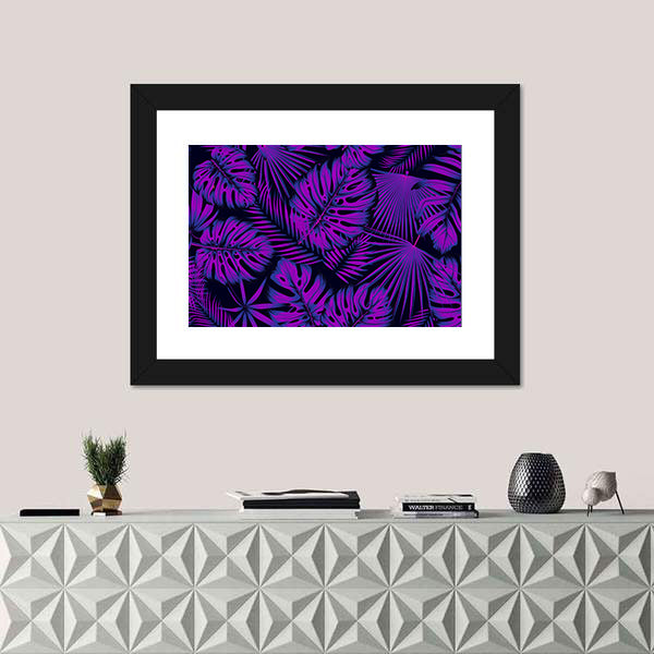 Neon-edged Tropical Leaves Pattern Canvas Wall Art