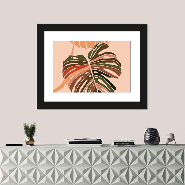 Monstera Leaf Color Block Illustration Canvas Wall Art