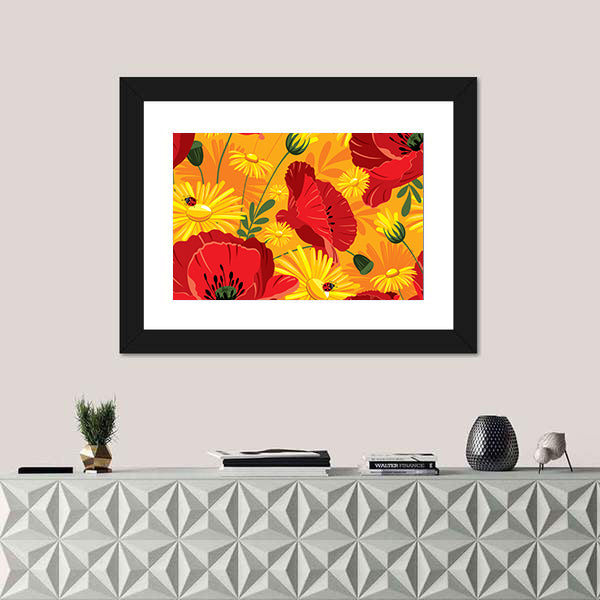 Poppies and Daisies with Ladybugs Canvas Wall Art