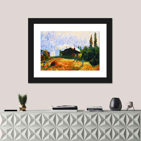 Pastoral Cottage in Golden Wheat Field Canvas Wall Art