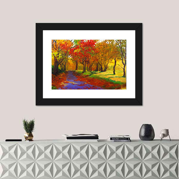 Maple Forest Path in Autumn Canvas Wall Art