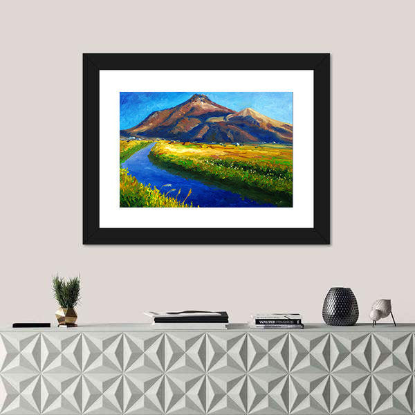 Jagged Mountain with Winding River Canvas Wall Art