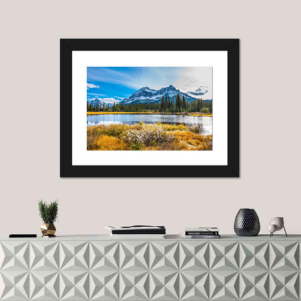 Snowy Rocky Mountains Lake Reflection Canvas Wall Art