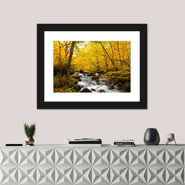 Autumn Colors Of Oirase River Canvas Wall Art