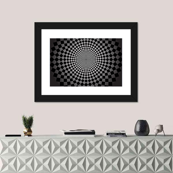 Concentric Checkered Vortex Canvas Wall Art