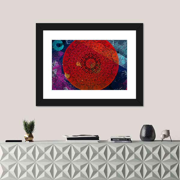 Intricate Red Mandala with Teal Accent Canvas Wall Art