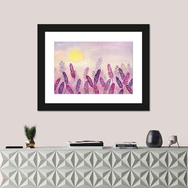 Misty Lavender Field at Sunrise Canvas Wall Art