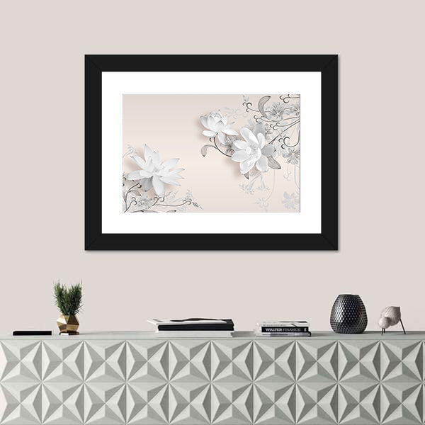3d White Lotus Floral Mural Canvas Wall Art