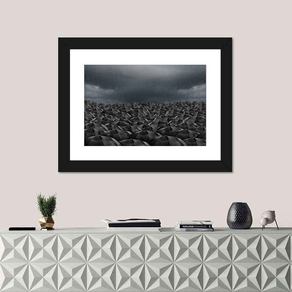 Umbrellas in the Rain Canvas Wall Art