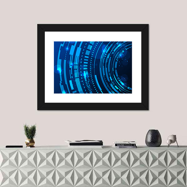 Futuristic Blue Concentric Rings Canvas Wall Art