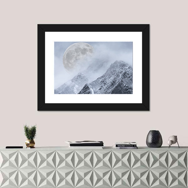 Supermoon Above Mountain Range Canvas Wall Art