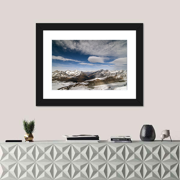Snow Covered Peaks In Alpine Range Between Switzerland And Italy Canvas Wall Art