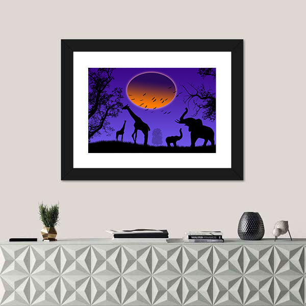 Moonlit Jungle Animal Silhouettes Canvas Wall Art