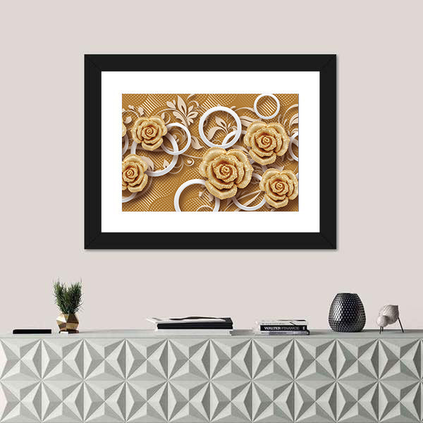 3d Golden Rose Flower Canvas Wall Art