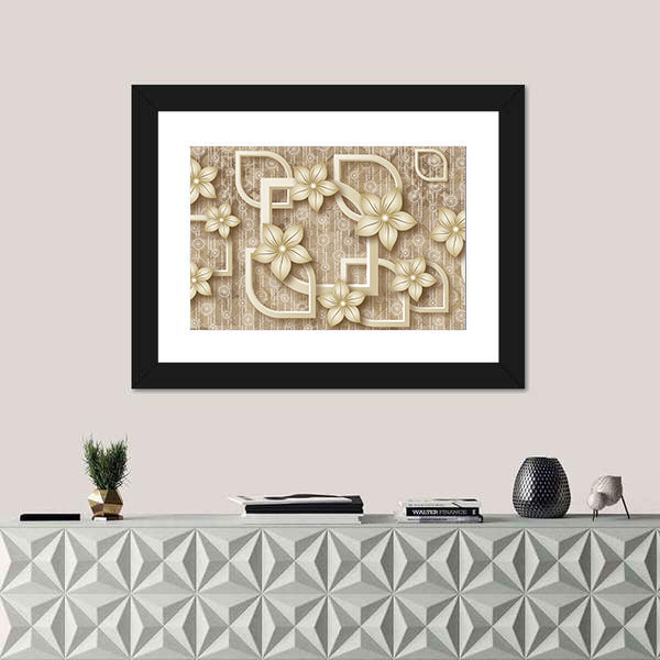 3d Stylized Flowers with Geometric Frames Canvas Wall Art