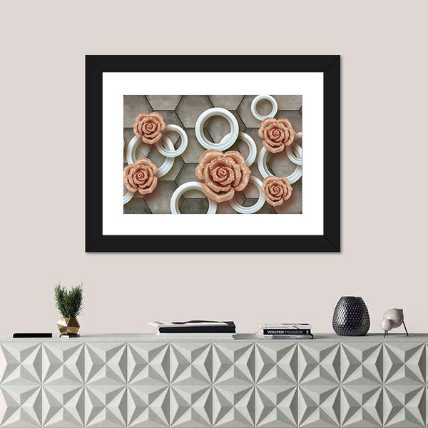 Rose-gold Roses on 3d Tiles Canvas Wall Art