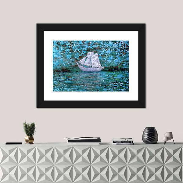 White Three-masted Sailboat at Twilight Canvas Wall Art
