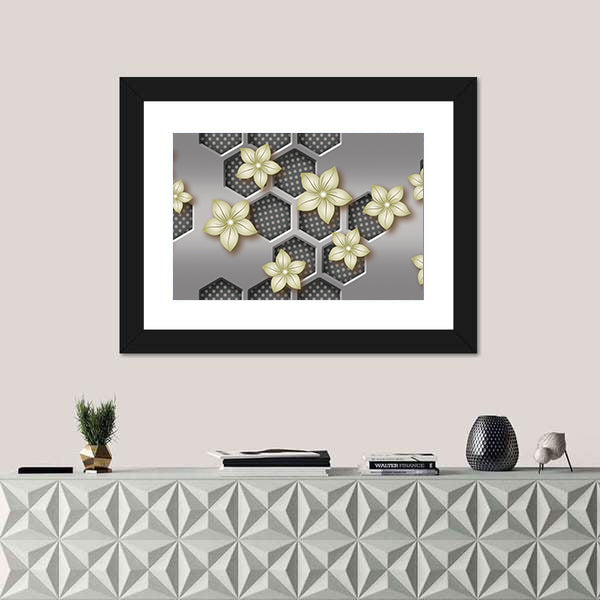 3d Geometric Flower with Honeycomb Pattern Canvas Wall Art