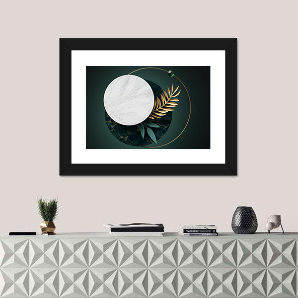 Green and Gold Geometric Botanical Abstract Canvas Wall Art