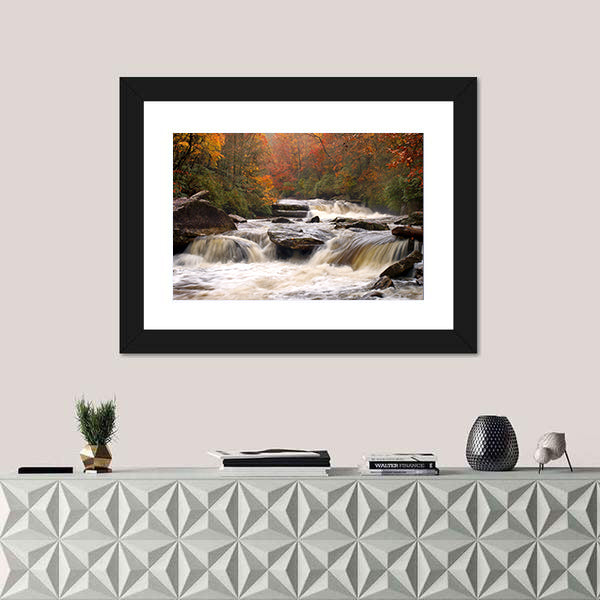Autumn Mountain River In Carolina Canvas Wall Art