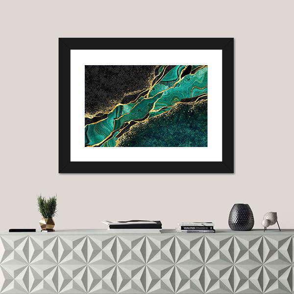 Teal Malachite Geode with Gold Veins Canvas Wall Art
