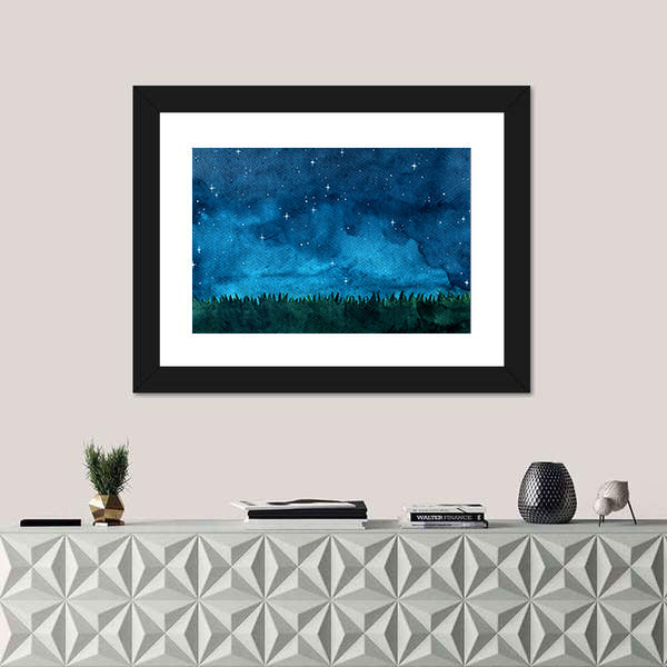 Grassy Horizon Under Night Sky Canvas Wall Art