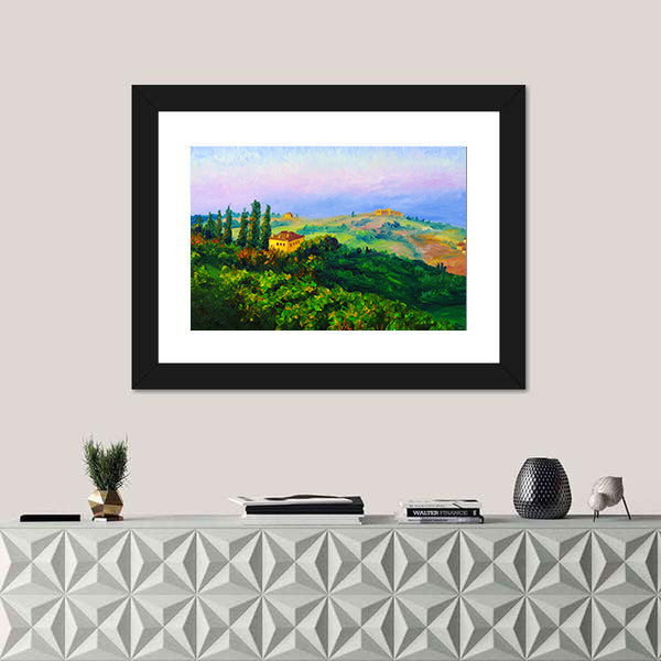 Hilltop Yellow Villa at Sunset Canvas Wall Art
