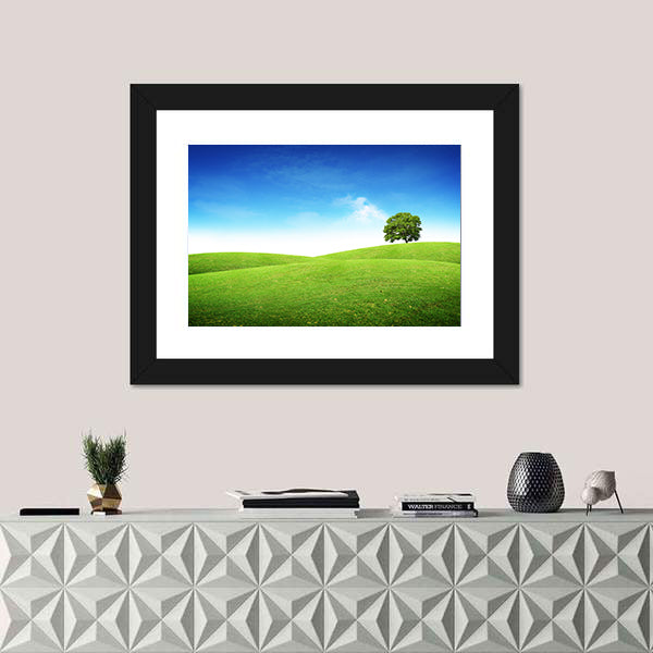 Lone Tree on Rolling Green Hills Canvas Wall Art