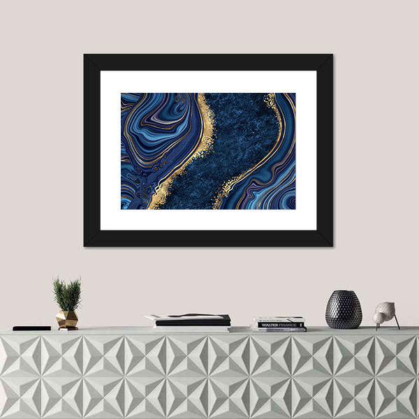 Blue Agate with Gold Veins Canvas Wall Art