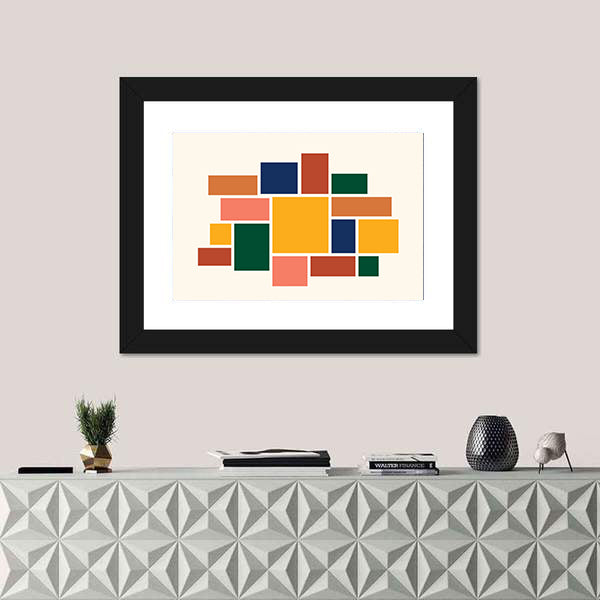 Yellow Square Abstract Geometric Collage Canvas Wall Art