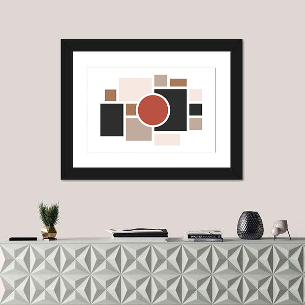 Central Red Circle Geometric Collage Canvas Wall Art