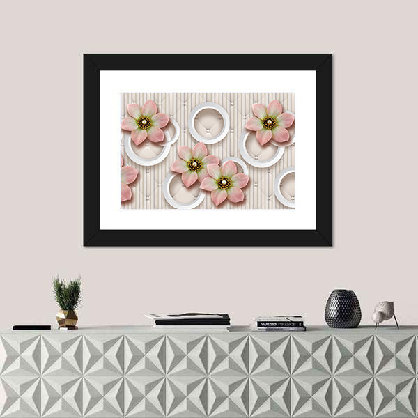 3d Pink Floral with Pearl-centered Blooms Canvas Wall Art