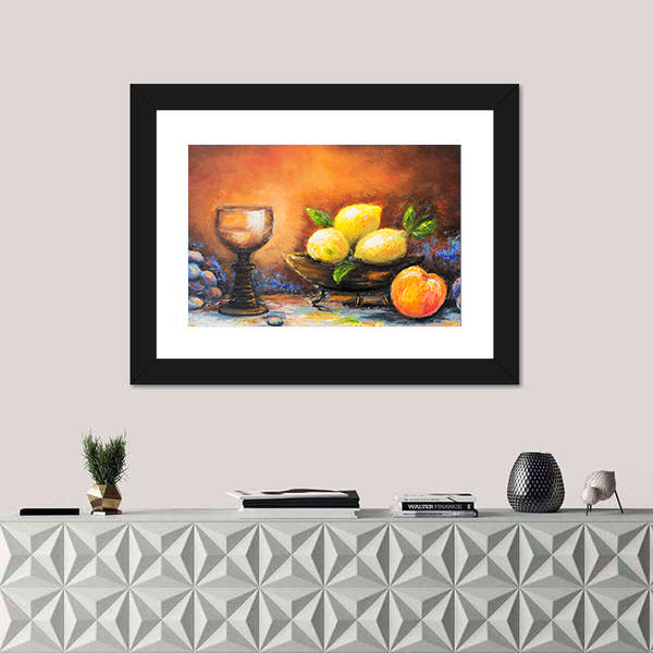 Lemons and Peach with Ornate Goblet Canvas Wall Art