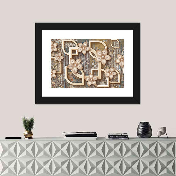 Gold Five-petal Floral Geometric Canvas Wall Art