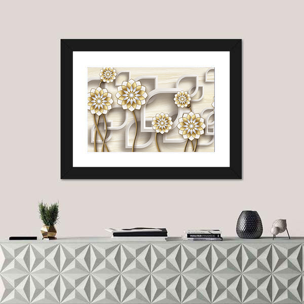 3d Gold and White Floral Illustration Canvas Wall Art