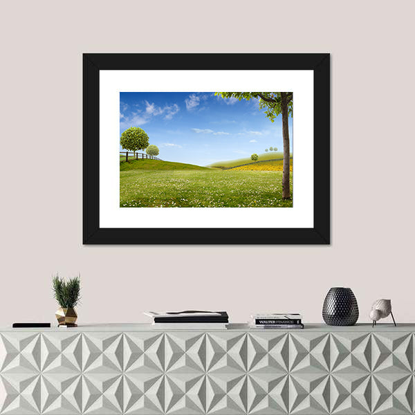 Summer Green Fields with Daisies Canvas Wall Art