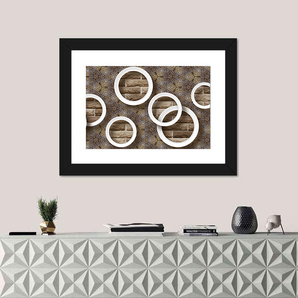 3d White Rings Over Brick Geometric Mural Canvas Wall Art