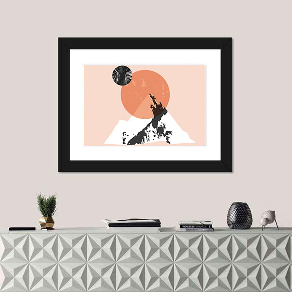 Sun and Moon Minimalist Mountain Landscape Canvas Wall Art